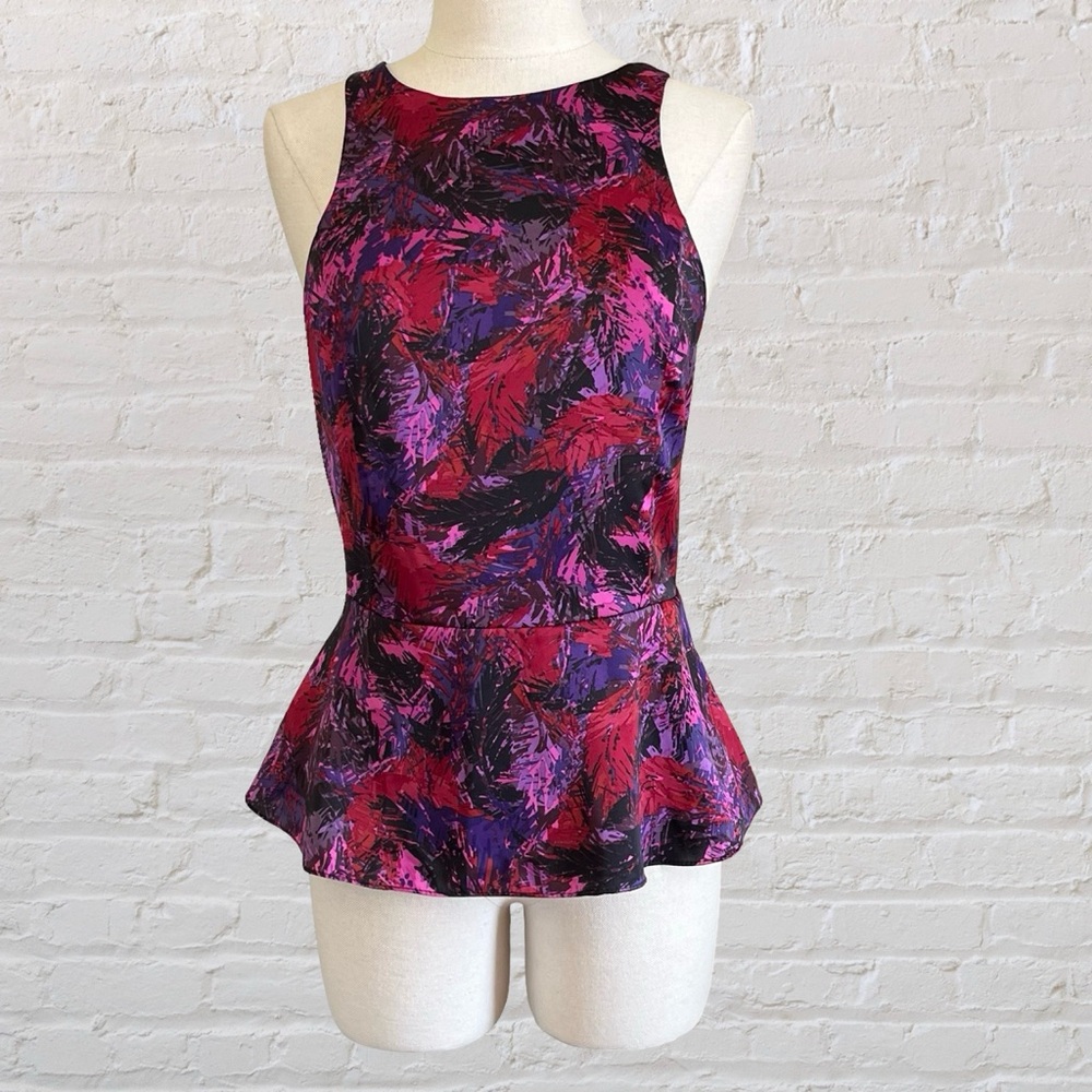 Express Peplum Tank Top in Red, Pink, and Black with High Neckline